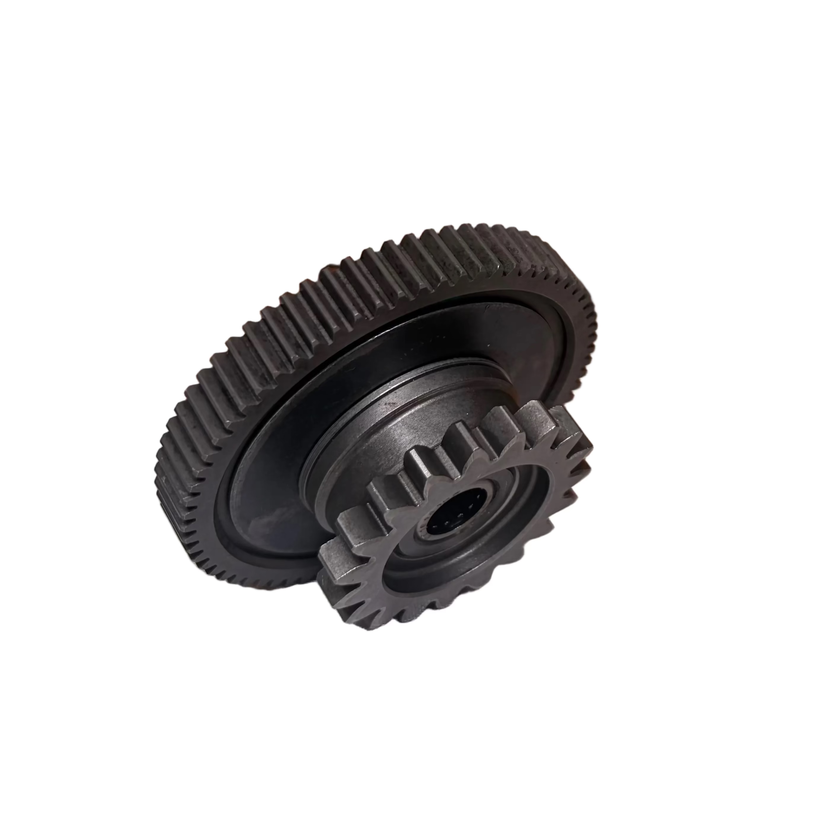 Two gears in front of a Jawa Yezdi branded box on a white background