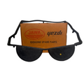 Black metal frame resembling goggles on a Jawa Yezdi genuine spare parts box.